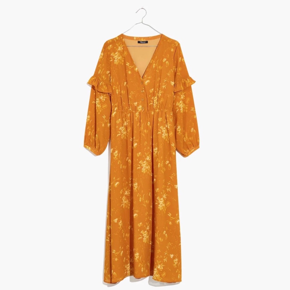 Madewell NWT Ruffle-Sleeve Button-Front Dress in Tonal Botanical 14